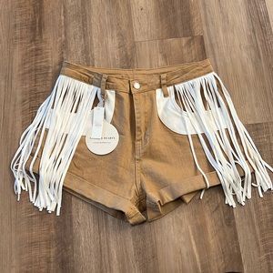 Tan Fringe Shorts